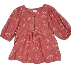 Wonderly Womens Top Medium Linen Blend Babydoll Cottagecore Boho Prairie Country